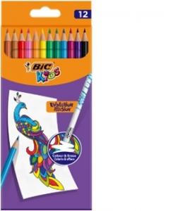 BIC Spalvoti pieštukai su trintuku Kids Evolution Illusion 12 spalvų rinkinys