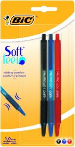 Bic Spalvotų tušinukų rinkinys Soft Feel Clic Grip 1.0 mm, 3 vnt. 133990