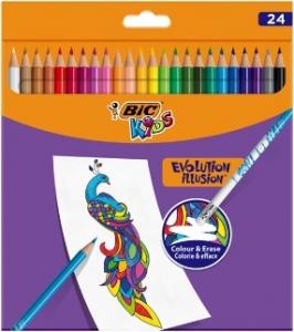 BIC Spalvoti pieštukai su trintuku Kids Evolution Illusion 24 spalvų rinkinys