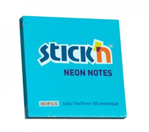 Lipnūs lapeliai Stick´N 21209, 76x76mm, 100 lapelių, neoninės mėlynos spalvos