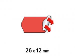 Kainų etiketės METO, 26x12mm, raudonos spalvos, permanentinė, 6 rul. pakuotėje