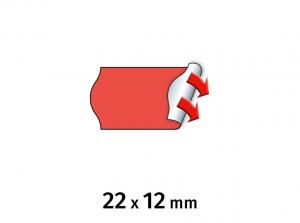 Kainų etiketės METO, 22x12mm, raudonos spalvos, permanentinė, 6 rul. pakuotėje