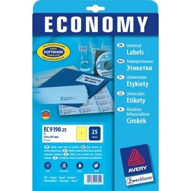 *Lipnios etiketės AVERY ECONOMY A4, geltonos spalvos, 210x297mm, pakuotėje 25 lapai