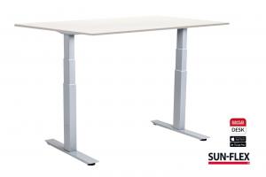 Reguliuojamo aukščio stalas SUN-FLEX®EASYDESK ADAPT, elektrinis, dviejų variklių, baltas rėmas, 140x80 cm, beržo stalviršis
