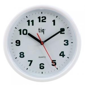 Apvalus sieninis laikrodis 101307 TIQ, pakabinamas, baltos spalvos, baltos spalvos rėmelis, diametras 24,5 cm