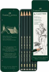 Pieštukai eskizavimui Faber-Castell 9000 Grafit Set, HB/B/2B/4B/6B/8B, 6 vnt.