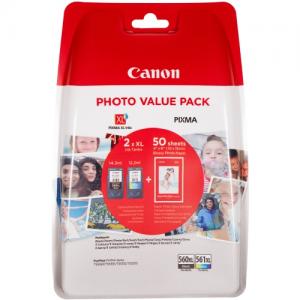 Canon (3712C004) Rašalinių kasečių rinkinys PG-560XL BK+CL-561XL CMY + Photo Paper Value Pack 50 sh.