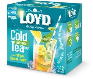 Arbata LOYD Cold Infusion, citrinų, žaliųjų citinų ir mėtų skonio, 12 x 2,5 g