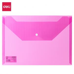 Aplankas-vokas plastikinis vokas DELI 10442 A4 su spaustuku, rožinės spalvos
