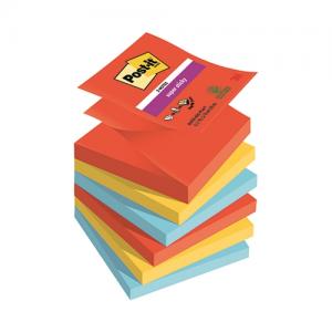 Lipnūs lapeliai Post-it Super Sticky, Playful Colour, 76 mm x 76 mm,6 vnt./pak.