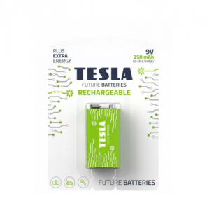 Baterija Tesla (16090121) įkraunama 9V GREEN+ RECHARGEABLE 9V / 6HR61 / NiMH 250 MAH