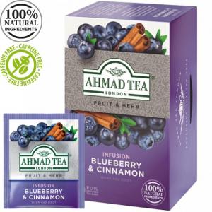 Ahmad Tea Natūrali arbata ''Blueberry & Cinnamon'', 20 vnt. folijos pakelių