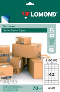 Lipnus popierius lipdukams Lomond Self-Adhesive Universal Labels, 40/48,5x25,4, A4, 50 lapų, Balta