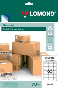 Lipnus popierius lipdukams Lomond Self-Adhesive Universal Labels, 65/38x21,2, A4, 50 lapų, Balta