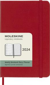 Kalendorius-užrašų knygutė Moleskine, 2024 m,12 mėn. 9x14 cm, savaitė, kietu viršeliu, raudonos spalvos