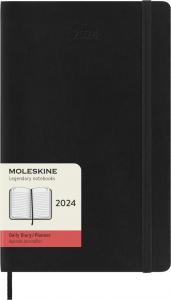 Kalendorius-užrašų knygutė Moleskine 2024 m, 12 mėn. 13x21 cm, diena puslapyje, minkštu viršeliu, juodos spalvos