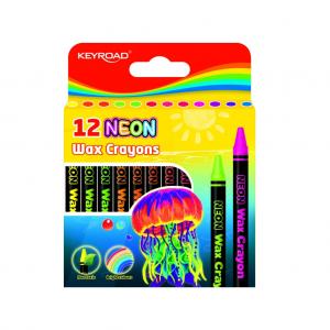 Vaškinės kreidelės Keyroad, 8mm, 12 neoninių spalvų