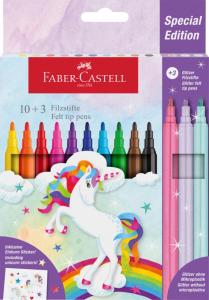 Flomasteriai Faber-Castell Unicorn, 10+3 spalvų + lipdukai