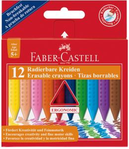 Plastikinės kreidelės Faber-Castell Grip, tribriaunės, 12 spalvų
