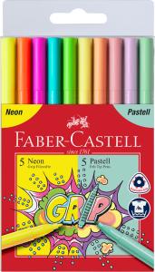 Flomasteriai Faber-Castell Grip, tribriauniai, 10 spalvų