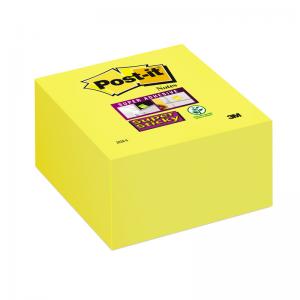 Lipnūs lapeliai Post-it Super sticky kubas, 76 x 76 mm, 350 lapelių, geltona