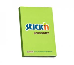 Lipnūs lapeliai Stick´N 21163, 51x76mm, 100 lapelių, Neoninės žalios spalvos