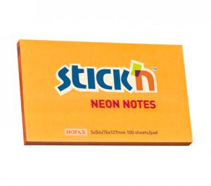 Lipnūs lapeliai Stick´N 21168, 76x127mm, 100 lapelių,neoninės oranžinės spalvos