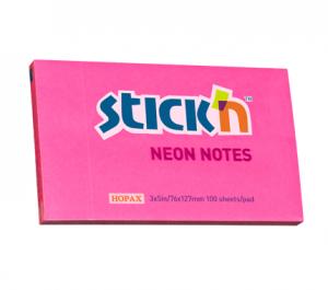 Lipnūs lapeliai Stick´N 21169, 76x127mm, 100 lapelių, neoninės rožinės spalvos