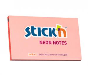 Lipnūs lapeliai Stick´N 21170, 76x127mm, 100 lapelių,neoninės rožinės spalvos