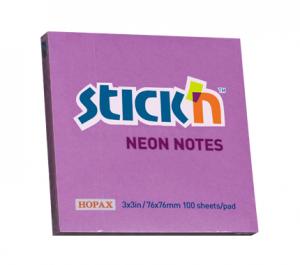 Lipnūs lapeliai Stick´N 21210, 76x76mm, 100 lapelių, neoninės violetinės spalvos