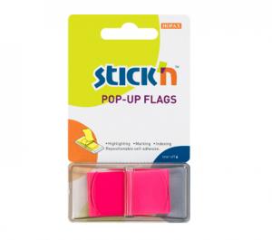 Plastikiniai žymekliai Stick´N 26010, 45x25mm, 50vnt., neoninės rožinės spalvos, blisteryje