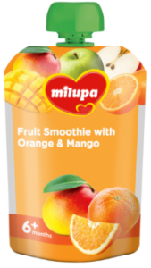 Vaisių tyrelė MILUPA su apelsinais ir mangais, nuo 6 mėn., 100g