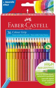 Spalvoti akvareliniai pieštukai Faber-Castell Colour Grip, 36 spalvos, tribriauniai