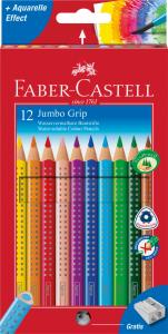 Spalvoti akvareliniai pieštukai Faber-Castell Grip Jumbo, tribriauniai,  12 spalvų,