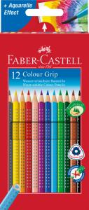 Spalvoti akvareliniai pieštukai Faber-Castell Grip, tribriauniai, 12 spalvų