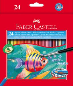 Spalvoti akvareliniai pieštukai su teptuku Faber-Castell Fish, 24 spalvos