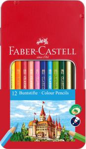 Spalvoti pieštukai Faber-Castell Knights, 12 spalvų, metalinėje dėžutėje