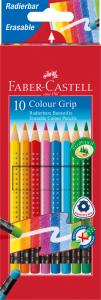 Spalvoti pieštukai Faber-Castell Grip 2001, tribriauniai, 10 spalvų su trintuku