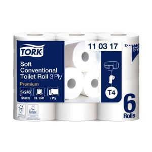 Tualetinis popierius Tork Premium Extra Soft T4 (110317), baltos spalvos, 3 sluoksniai, 35 m, 248 lapeliai, 6 rulonai