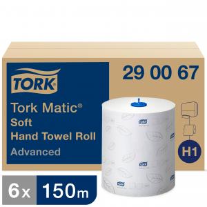 Popieriniai rankšluosčiai Tork Matic Soft Advanced H1 (290067), 2 sluoksniai, baltos spalvos, 150m, 612 lapelių