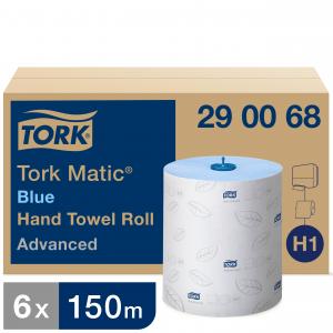 Popieriniai rankšluosčiai Tork Matic Soft Blue Advanced H1 (290068), 2 sluoksniai, melsvos spalvos, 150m, 612 lapelių