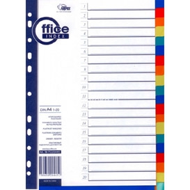 Skiriamieji lapai Forpus, A4, 1-20, plastikiniai, įvairių spalvų