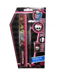 *Rinkinys Monster High Zipped liniuotė, pieštukas, trintukas, drožtukas