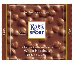 Pieniškas šokoladas Ritter Sport, su neskaldytais lazdynų riešutais, 100g
