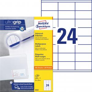 Lipnios etiketės Avery Zweckform, 70x35mm, A4, 24 etiketės lape, 100 lapų, baltos spalvos