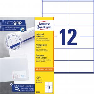 Lipnios etiketės Avery Zweckform, A4, 105x48mm, 12 etikėčių lape, be rėmelio, 100 lapų, baltos spalvos spalvos