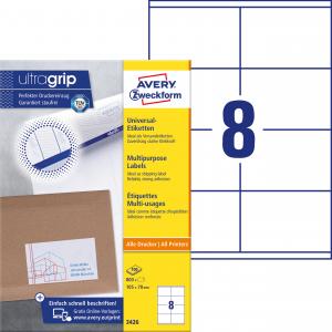 Lipnios etiketės Avery Zweckform, A4, 105x70mm, 8 etiketės lape, su rėmeliu, 100 lapų, baltos spalvos