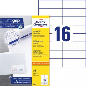 Lipnios etiketės Avery Zweckform, A4, 105x37mm, 16 etikėčių lape, be rėmelio, 100 lapų, baltos spalvos