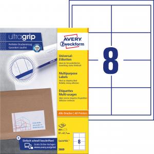 Lipnios etiketės Avery Zweckform, A4, 97x67,7mm, 8 etiketės lape, su rėmeliu, 100 lapų, baltos spalvos