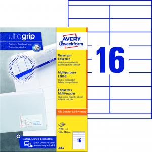 Lipnios etiketės Avery Zweckform, A4, 105x33,8mm, 16 etikečių lape, 100 lapų, baltos spalvos